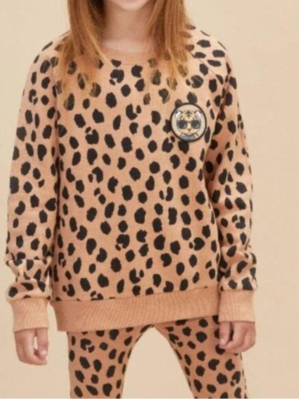 Hux Girls' Tan Leopard Print Sweatshirt with Patch size 8